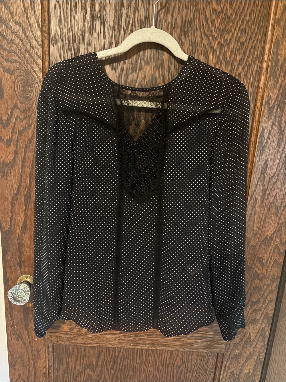 ACL 100% silk; % black and white polkadot blouse